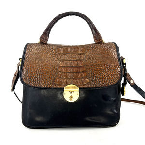 BRAHMIN Women's Vintage Two Tone Croc Embossed Leather Shoulder Purse Bag